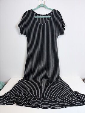 MXM Black & White Striped Maxi Dress Bottom Ruffle L